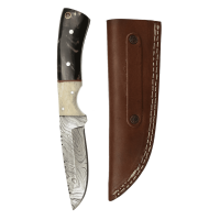 elTORO Buffalo Horn - Damast - Jagdmesser - 10cm - inkl. Lederscheide