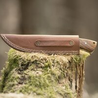 elTORO Walnut Horn - Damast - Jagdmesser - 10cm - inkl. Lederscheide