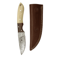 elTORO Walnut Horn - Damast - Jagdmesser - 10cm - inkl. Lederscheide