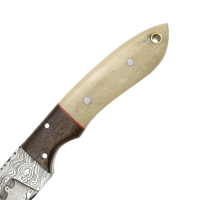 elTORO Walnut Horn - Damast - Jagdmesser - 10cm - inkl. Lederscheide