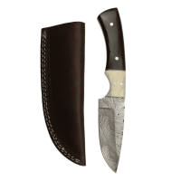 elTORO Buffalo Horn - Damast - Jagdmesser - 10cm - inkl. Lederscheide