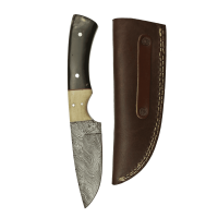 elTORO Buffalo Horn - Damast - Jagdmesser - 10cm - inkl. Lederscheide