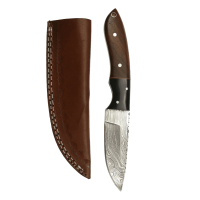 elTORO Walnut Horn - Damast - Jagdmesser - 10cm - inkl. Lederscheide