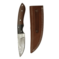 elTORO Walnut Horn - Damast - Jagdmesser - 10cm - inkl. Lederscheide