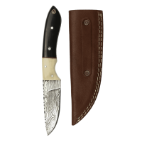 elTORO Buffalo Horn - Damast - Jagdmesser - 10cm - inkl. Lederscheide