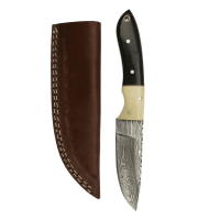 elTORO Buffalo Horn - Damast - Jagdmesser - 10cm - inkl. Lederscheide