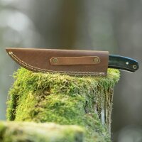 elTORO Brass Horn - Damast - Jagdmesser - 14cm - inkl. Lederscheide