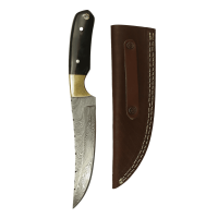 elTORO Brass Horn - Damast - Jagdmesser - 14cm - inkl. Lederscheide