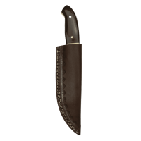 elTORO Brass Horn - Damast - Jagdmesser - 12,3cm - inkl. Lederscheide
