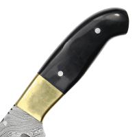 elTORO Brass Horn - Damast - Jagdmesser - 12,3cm - inkl. Lederscheide