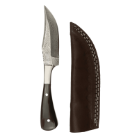elTORO Steel Horn - Damast - Jagdmesser - 10cm - inkl. Lederscheide