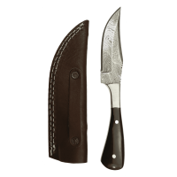 elTORO Steel Horn - Damast - Jagdmesser - 10cm - inkl. Lederscheide