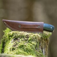 elTORO Steel Horn - Damast - Jagdmesser - 9cm - inkl. Lederscheide