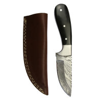 elTORO Steel Horn - Damast - Jagdmesser - 9cm - inkl. Lederscheide