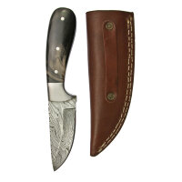 elTORO Steel Horn - Damast - Jagdmesser - 9cm - inkl. Lederscheide
