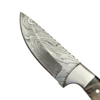 elTORO Steel Horn - Damast - Jagdmesser - 9cm - inkl. Lederscheide