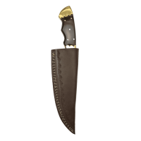 elTORO Double Brass Horn - Damast - Jagdmesser - 10,3cm - inkl. Lederscheide
