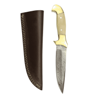 elTORO Double Brass Bone - Damast - Jagdmesser - 13cm - inkl. Lederscheide