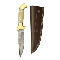 elTORO Double Brass Bone - Damast - Jagdmesser - 13cm - inkl. Lederscheide