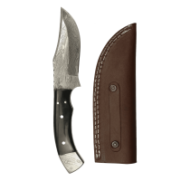 elTORO Damascus Horn - Damast - Jagdmesser - 11,5cm - inkl. Lederscheide