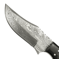 elTORO Damascus Horn - Damast - Jagdmesser - 11,5cm - inkl. Lederscheide