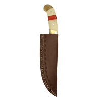 elTORO Double Brass Horn - Damast - Jagdmesser - 11,5cm - inkl. Lederscheide