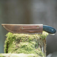 elTORO Brass Horn - Damast - Jagdmesser - 12,5cm - inkl. Lederscheide