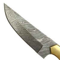 elTORO Brass Horn - Damast - Jagdmesser - 12,5cm - inkl. Lederscheide
