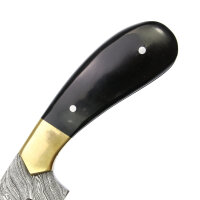 elTORO Brass Horn - Damast - Jagdmesser - 12,5cm - inkl. Lederscheide