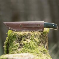 elTORO Brass Horn - Damast - Jagdmesser - 11cm - inkl. Lederscheide