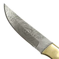 elTORO Brass Horn - Damast - Jagdmesser - 11cm - inkl. Lederscheide