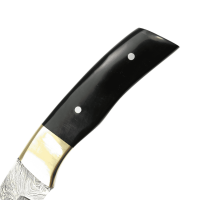 elTORO Brass Horn - Damast - Jagdmesser - 11cm - inkl. Lederscheide
