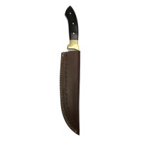 elTORO Brass Horn - Damast - Jagdmesser - 17cm - inkl. Lederscheide