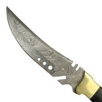 elTORO Brass Horn - Damast - Jagdmesser - 17cm - inkl. Lederscheide