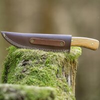 elTORO Brass Olive - Damast - Jagdmesser - 10cm - inkl. Lederscheide