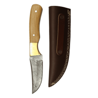 elTORO Brass Olive - Damast - Jagdmesser - 10cm - inkl. Lederscheide