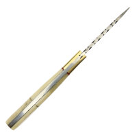 elTORO Fine Brass Bone - Damast - Jagdmesser - 7,7cm - inkl. Lederscheide