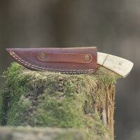 elTORO Fine Brass Bone - Damast - Jagdmesser - 7,7cm - inkl. Lederscheide
