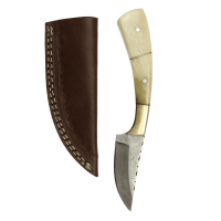 elTORO Fine Brass Bone - Damast - Jagdmesser - 7,7cm - inkl. Lederscheide