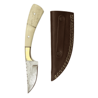 elTORO Fine Brass Bone - Damast - Jagdmesser - 7,7cm - inkl. Lederscheide