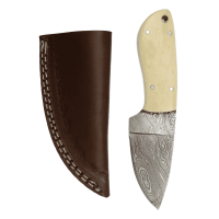 elTORO Skinner Bone - couteau à peau en acier damassé - 8,5cm - fourreau cuir inclus