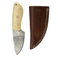 elTORO Skinner Bone - couteau à peau en acier damassé - 8,5cm - fourreau cuir inclus