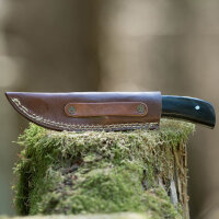 elTORO Damascus Horn - Damas - Couteau de chasse - 9cm - fourreau cuir inclus