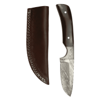 elTORO Damascus Horn - Damas - Couteau de chasse - 9cm - fourreau cuir inclus