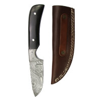 elTORO Damascus Horn - Damas - Couteau de chasse - 9cm - fourreau cuir inclus