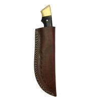 elTORO Double Brass Horn - Damast - Jagdmesser - 10cm - inkl. Lederscheide