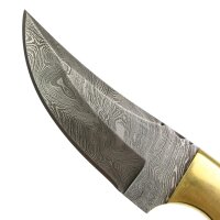 elTORO Double Brass Horn - Damast - Jagdmesser - 10cm - inkl. Lederscheide