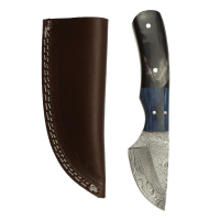 elTORO Wood Horn - Damast - Jagdmesser - 7cm - inkl. Lederscheide
