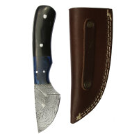 elTORO Wood Horn - Damast - Jagdmesser - 7cm - inkl. Lederscheide