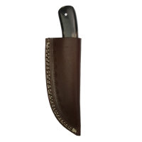 elTORO Wood Horn - Damast - Jagdmesser - 7cm - inkl. Lederscheide